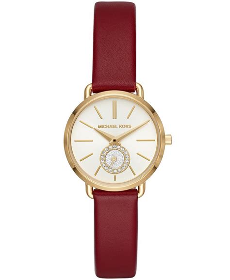 michael kors women's petite portia red leather strap watch 28mm|Women's Petite Portia Luggage Leather Strap Watch 28mm.